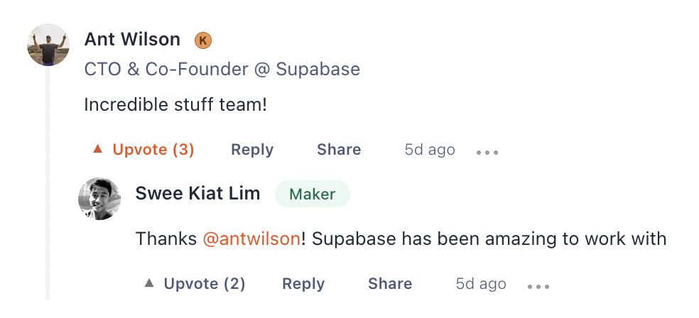 Ant Wilson supporting us on Product Hunt