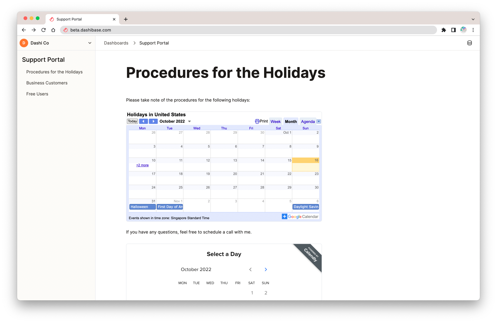Embed calendars in your dashboard